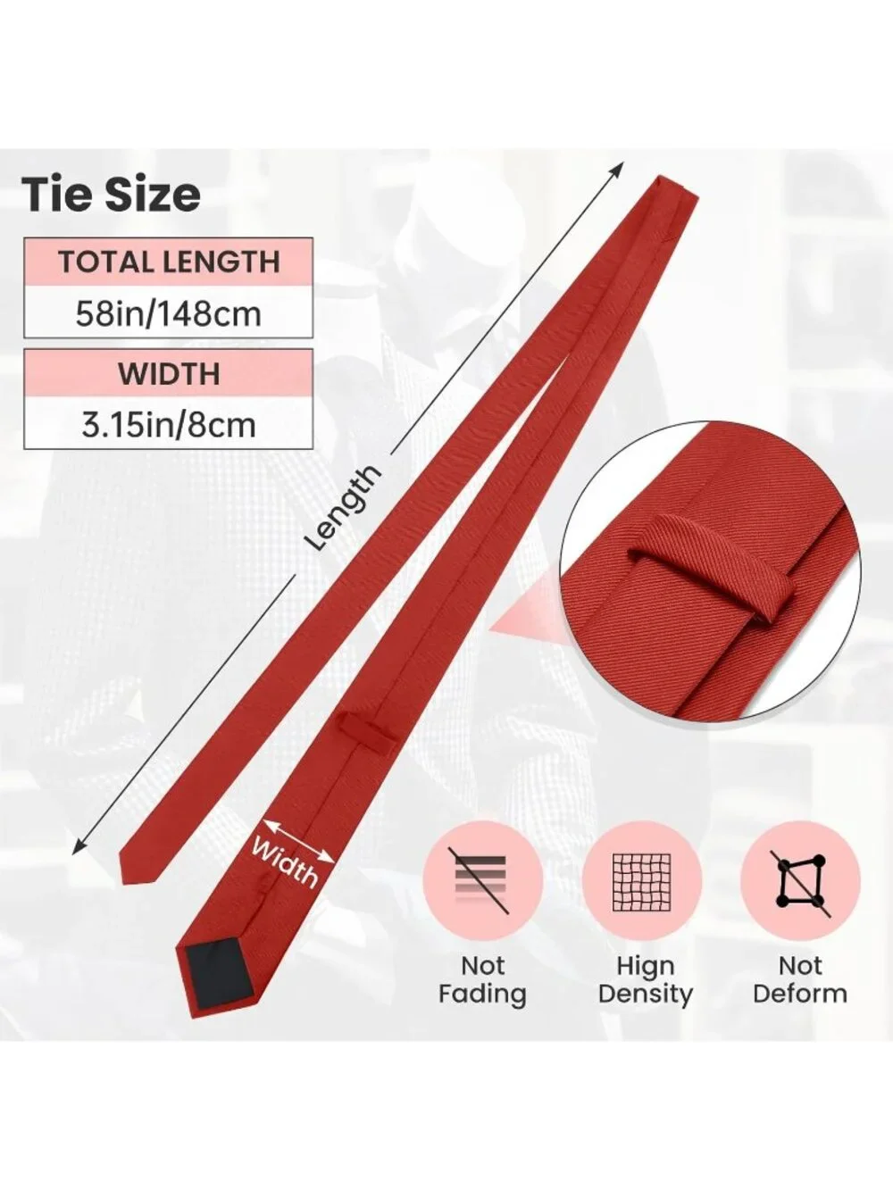 Men's Crimson Red Twill Diagonal Textured Silk Formal Necktie For Business Dress